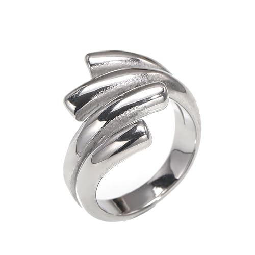 PAURO Damen Edelstahl Einfache Linien Trendy Personality Ring Silber Größe 57 (18.1) von PAURO