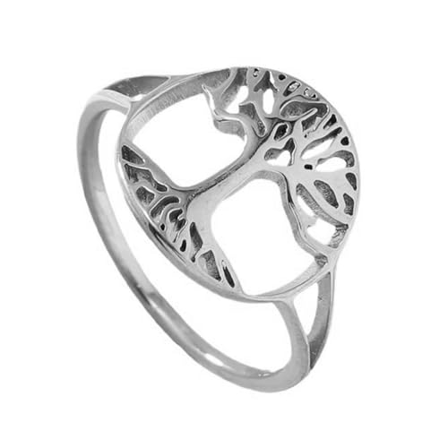 PAURO Damen Edelstahl Einfacher Hohler Lebensbaum Ring Silber Größe 57 (18.1) von PAURO