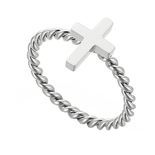 PAURO Damen Edelstahl Einfaches Hochglanzpoliertes Kreuzgebet Glücksring Silber Größe 60 (19.1) von PAURO