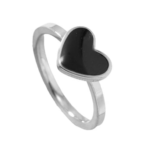 PAURO Damen Edelstahl Emaille Minimalistischer Hochglanz Herz Ring Silber Größe 54 (17.2) von PAURO