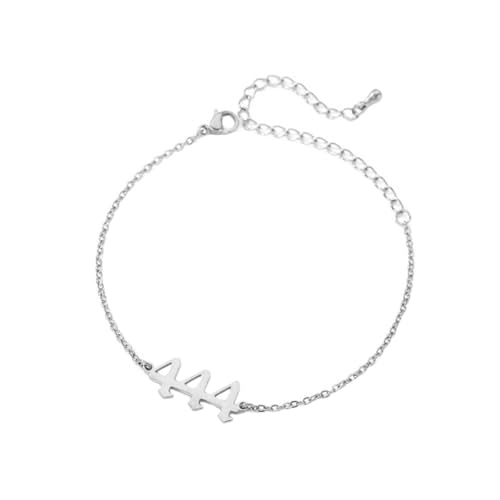 PAURO Damen Edelstahl Engel Nummer 444 Armband Kette Einstellbar Minimalistisch Numerologie Schmuck Silber von PAURO