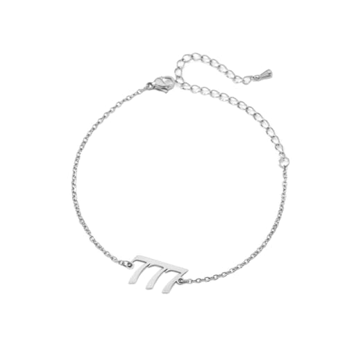 PAURO Damen Edelstahl Engel Nummer 777 Armband Kette Einstellbar Minimalistisch Numerologie Schmuck Silber von PAURO