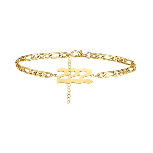 PAURO Damen Edelstahl Engel Zahl Knöchel Armbänder Fußkettchen Kette Einstellbare Minimalist Numerologie Schmuck Gold 222 von PAURO