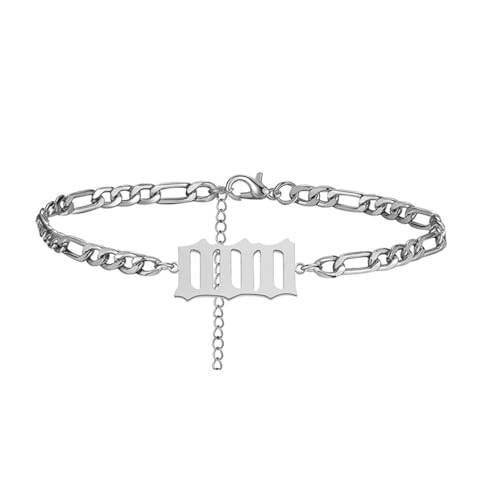 PAURO Damen Edelstahl Engel Zahl Knöchel Armbänder Fußkettchen Kette Einstellbare Minimalist Numerologie Schmuck Silber 000 von PAURO