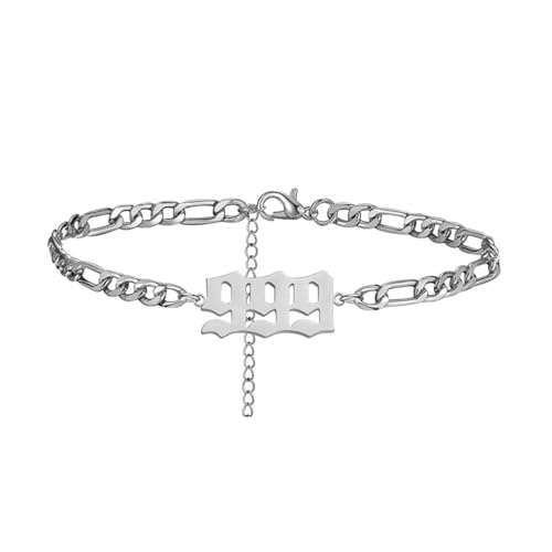 PAURO Damen Edelstahl Engel Zahl Knöchel Armbänder Fußkettchen Kette Einstellbare Minimalist Numerologie Schmuck Silber 999 von PAURO