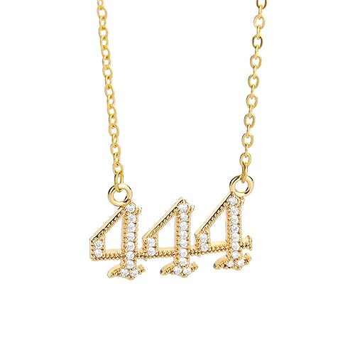 PAURO Damen Edelstahl Engel Zahlen Halskette 444 Zirkon Anhänger Choker Numerologie Schmuck Gold Plattiert von PAURO