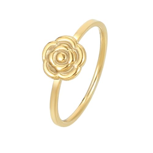 PAURO Damen Edelstahl Hochglanzpolierte Jahrestag Skinny Ring Einfache Rosa Blume Entwurf Größe 54 (17.2) von PAURO