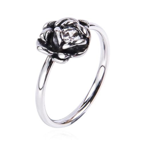 PAURO Damen Edelstahl Jahrgang Personalisierte Rosa Blume Edelstein Ring Silber mit Weißem CZ Größe 52 (16.6) von PAURO