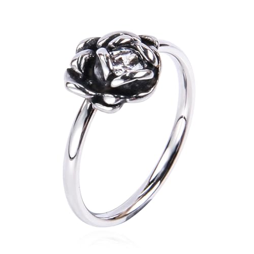 PAURO Damen Edelstahl Jahrgang Personalisierte Rosa Blume Edelstein Ring Silber mit Weißem CZ Größe 57 (18.1) von PAURO