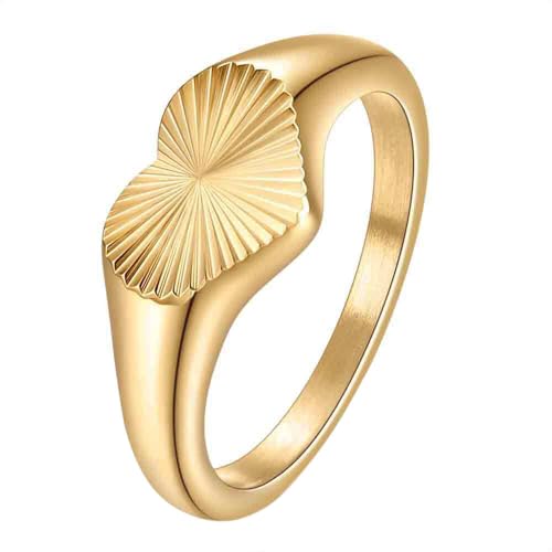 PAURO Damen Edelstahl Klassisch Minimalistisch Herzstreifen Verlobung Hochzeit Ring Gold Größe 52 (16.6) von PAURO