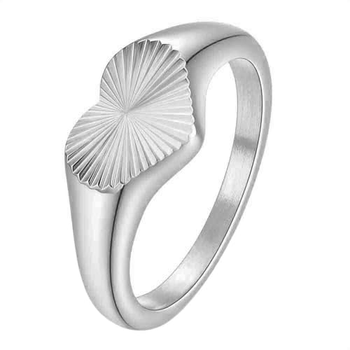 PAURO Damen Edelstahl Klassisch Minimalistisch Herzstreifen Verlobung Hochzeit Ring Silber Größe 54 (17.2) von PAURO