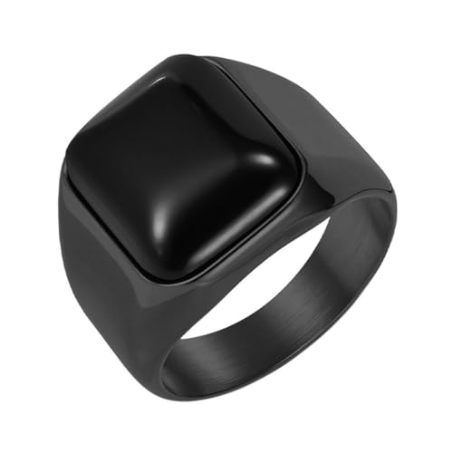 PAURO Damen Edelstahl Klassisch Personalisiert Glatte Oberfläche Quadratischer Schwarz Edelstein Ring Schwarz Größe 62 (19.7) von PAURO