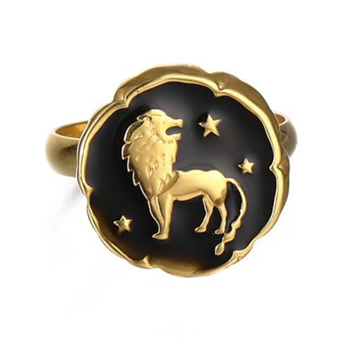 PAURO Damen Edelstahl Kreativer Emaille 12 Sternbilder Verstellbarer Wickelring Gold Tiger von PAURO