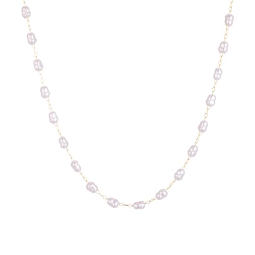 PAURO Damen Edelstahl Minimalistische Imitation Perlen Gliederkette Halskette Statement Schmuck von PAURO