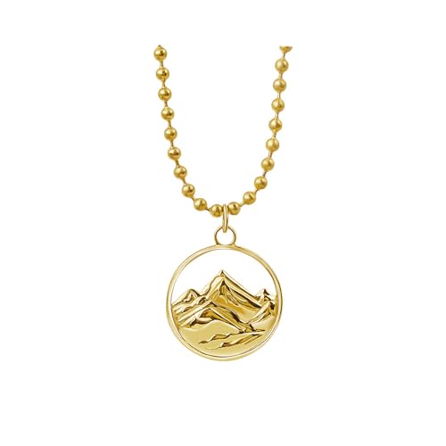 PAURO Damen Edelstahl Minimalistische kreative Schnee Berg Runde Anhänger Charme Halskette Gold von PAURO