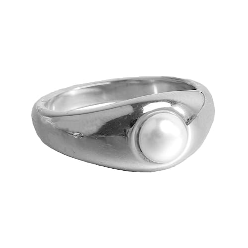PAURO Damen Edelstahl Minimalistischer Hochglanzpolierter Perlenring Silber Größe 54 (17.2) von PAURO