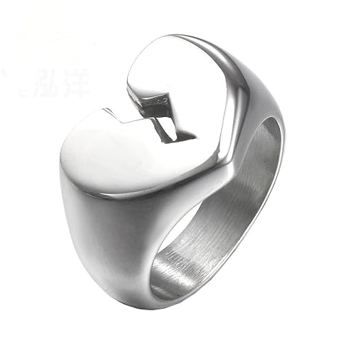 PAURO Damen Edelstahl Minimalistischer Hochglanzpolierter Ring in Form Eines Gebrochenen Herzens Silber Größe 52 (16.6) von PAURO