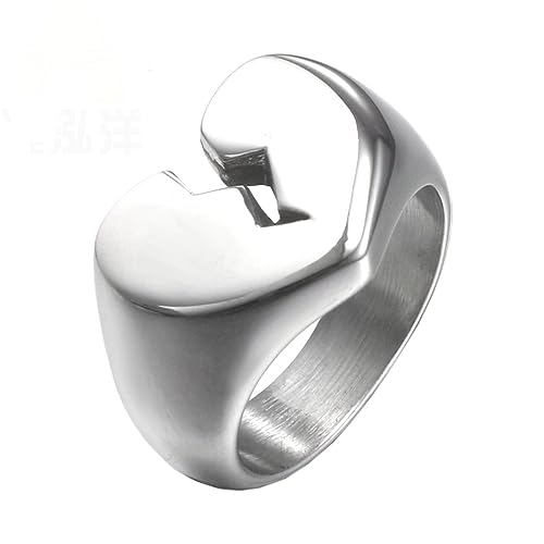 PAURO Damen Edelstahl Minimalistischer Hochglanzpolierter Ring in Form Eines Gebrochenen Herzens Silber Größe 54 (17.2) von PAURO