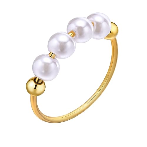 PAURO Damen Edelstahl Minimalistischer Hochglanzpolierter Vier Perlen Gold Größe 50 (15.9) von PAURO