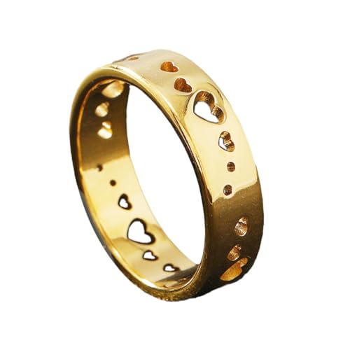 PAURO Damen Edelstahl Minimalistischer Hohler Herzring Gold Größe 57 (18.1) von PAURO