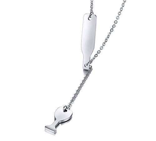PAURO Damen Edelstahl Neues Angebot Fashion Wild 45.5CM Becher Weinflasche Anhänger Silber Halskette von PAURO