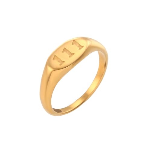 PAURO Damen Edelstahl Oval Engel Nummer Ringe 111 Numerologie Schmuck Geschenk Gold Größe 52 (16.6) von PAURO