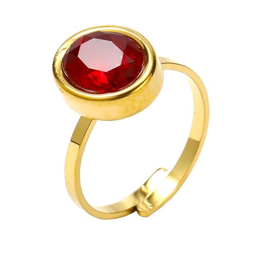 PAURO Damen Edelstahl Oval Rot Stein Siegelring Öffnung Einstellbare Versprechen Aussage Ring von PAURO