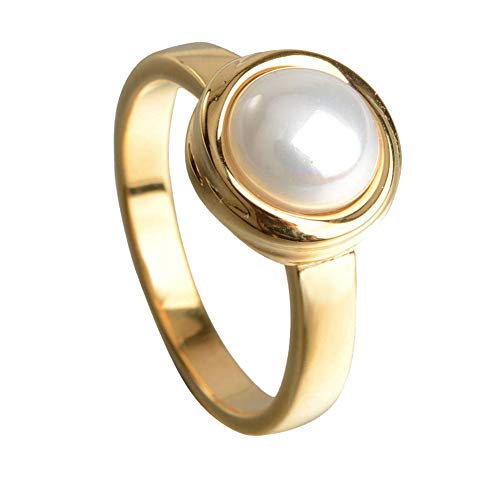 PAURO Damen Edelstahl Pearl Versprechen Sie Verlobung und Ehering für Liebhaber Gold Weiß Größe 62 (19.7) von PAURO