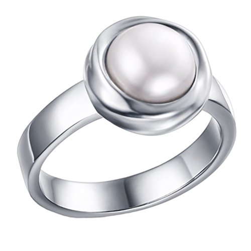 PAURO Damen Edelstahl Pearl Versprechen Sie Verlobung und Ehering für Liebhaber Silber Größe 62 (19.7) von PAURO