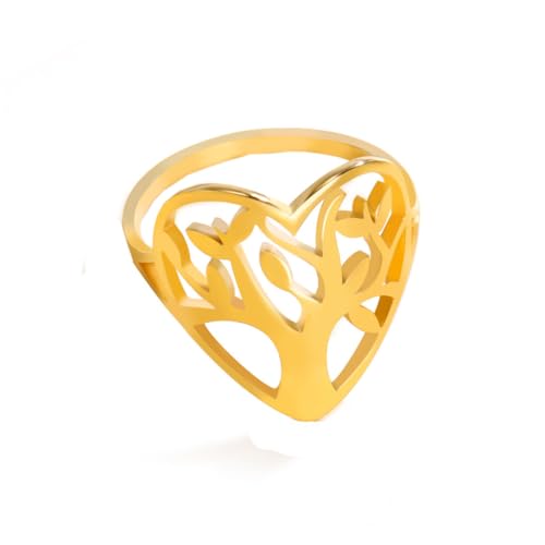 PAURO Damen Edelstahl Personalisierte Hohle Liebe Herz Baum des Lebens Ring Gold Größe 54 (17.2) von PAURO