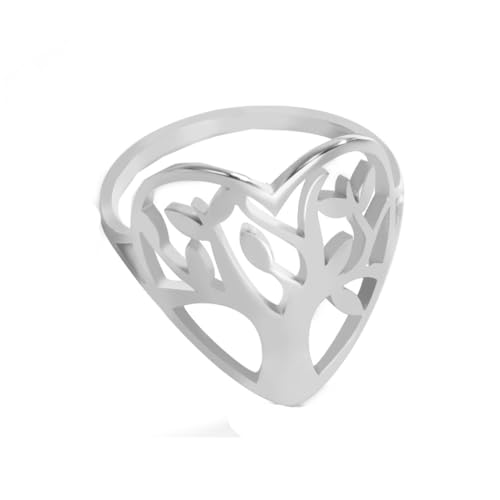 PAURO Damen Edelstahl Personalisierte Hohle Liebe Herz Baum des Lebens Ring Silber Größe 65 (20.7) von PAURO