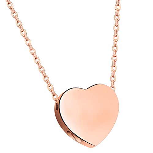 PAURO Damen Edelstahl Roségold Plated Klein Floating Heart Anhänger Urne Halskette von PAURO