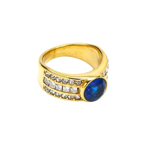 PAURO Damen Edelstahl Runder Edelstein Ring Gold plattiert CZ Micro Pave Ring Blau Größe 52 (16.6) von PAURO