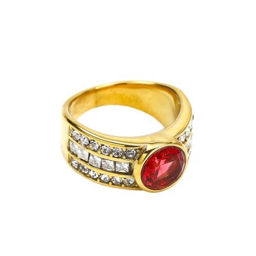 PAURO Damen Edelstahl Runder Edelstein Ring Gold plattiert CZ Micro Pave Ring Rot Größe 52 (16.6) von PAURO