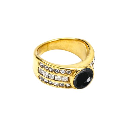 PAURO Damen Edelstahl Runder Edelstein Ring Gold plattiert CZ Micro Pave Ring Schwarz Größe 52 (16.6) von PAURO