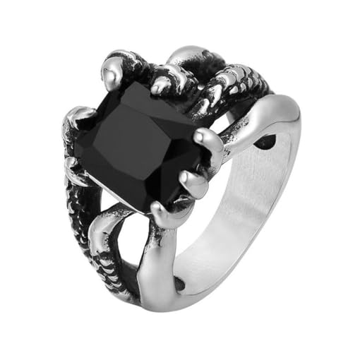 PAURO Damen Edelstahl Vintage Punk Tiere Durchbrochenes Design Drachenklaue Ring mit Schwarz Edelstein Silber Größe 60 (19.1) von PAURO