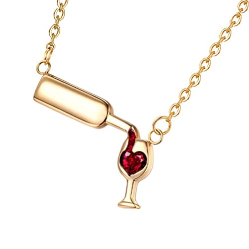 PAURO Damen Edelstahl-Weinflasche-Bierbecher Y-förmige Halskette, poliertes Gold und Rot von PAURO
