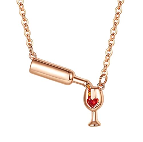 PAURO Damen Edelstahl-Weinflasche-Bierbecher Y-förmige Halskette, poliertes Roségold und Rot von PAURO