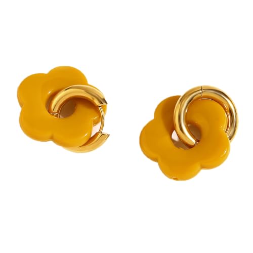 PAURO Damen Edelstahl Zierliche Gold plattiert Acryl Blume Piercing Hoop Ohrringe Stil H von PAURO