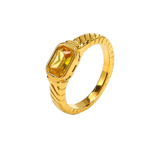 PAURO Damen Edelstahl Zierliche kleine quadratische CZ Hochzeit Band Ring stapelbar Gold Gelb Größe 60 (19.1) von PAURO