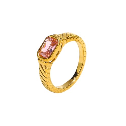 PAURO Damen Edelstahl Zierliche kleine quadratische CZ Hochzeit Band Ring stapelbar Gold Rosa Größe 60 (19.1) von PAURO