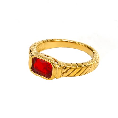 PAURO Damen Edelstahl Zierliche kleine quadratische CZ Hochzeit Band Ring stapelbar Gold Rot Größe 60 (19.1) von PAURO