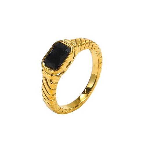 PAURO Damen Edelstahl Zierliche kleine quadratische CZ Hochzeit Band Ring stapelbar Gold Schwarz Größe 54 (17.2) von PAURO