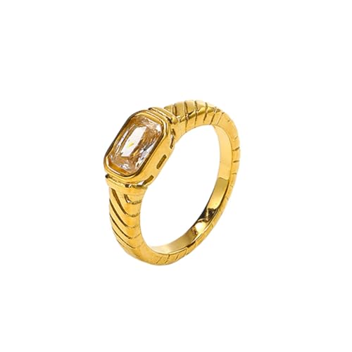 PAURO Damen Edelstahl Zierliche kleine quadratische CZ Hochzeit Band Ring stapelbar Gold Weiß Größe 52 (16.6) von PAURO