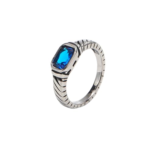 PAURO Damen Edelstahl Zierliche kleine quadratische CZ Hochzeit Band Ring stapelbar Silber Hellblau Größe 57 (18.1) von PAURO