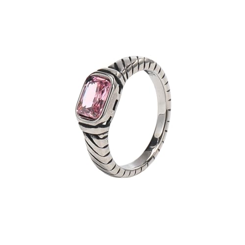 PAURO Damen Edelstahl Zierliche kleine quadratische CZ Hochzeit Band Ring stapelbar Silber Rosa Größe 52 (16.6) von PAURO