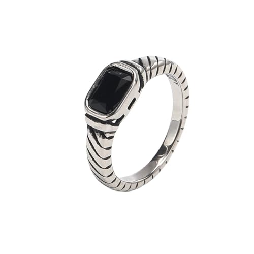 PAURO Damen Edelstahl Zierliche kleine quadratische CZ Hochzeit Band Ring stapelbar Silber Schwarz Größe 54 (17.2) von PAURO