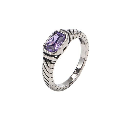 PAURO Damen Edelstahl Zierliche kleine quadratische CZ Hochzeit Band Ring stapelbar Silber Violett Größe 54 (17.2) von PAURO