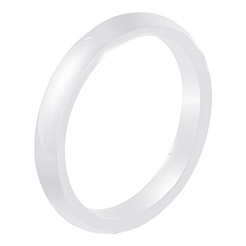 PAURO Damen Herren 3MM Hochglanzpolierter Ring Verlobungsversprechen Hochzeitsband Keramik Weiß Größe 54 (17.2) von PAURO