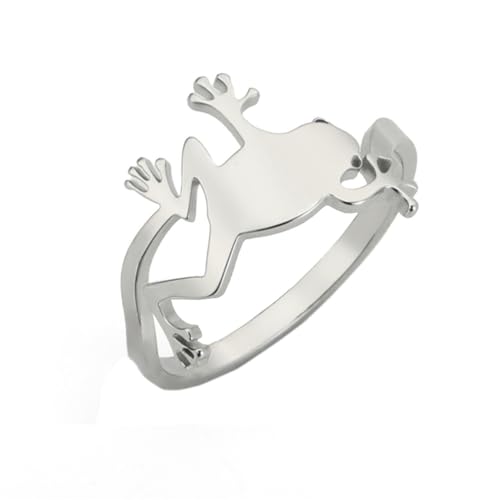 PAURO Damen Herren Damen Edelstahl Hochglanzpolierter Minimalistischer Tier Frosch Ring Silber Größe 62 (19.7) von PAURO